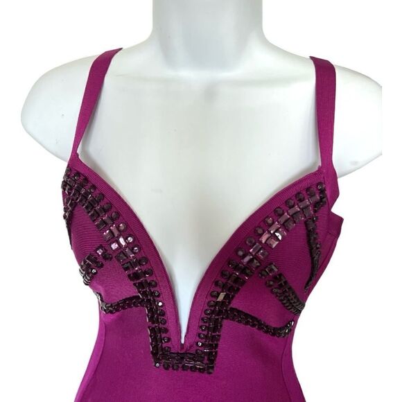 MARCIANO Purple V-Neckline Bandage Dress Size S. - Picture 4 of 13